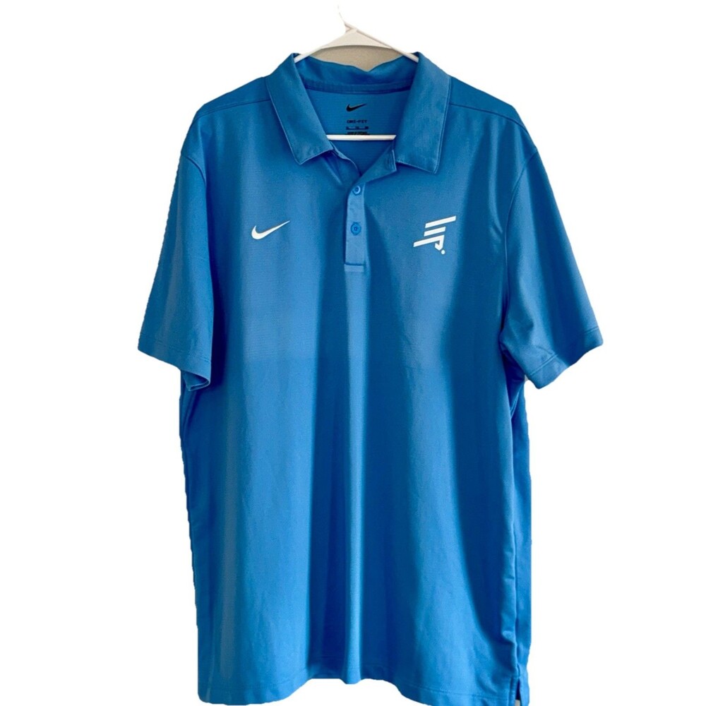 Nike Dri Fit Polo XL Light Blue Flex Golf Shirt Embroidered Swoosh Performance